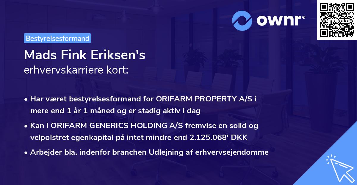 Mads Fink Eriksen's erhvervskarriere kort