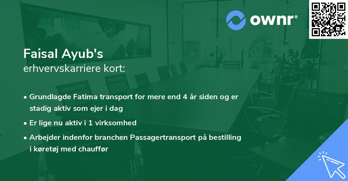 Faisal Ayub's erhvervskarriere kort