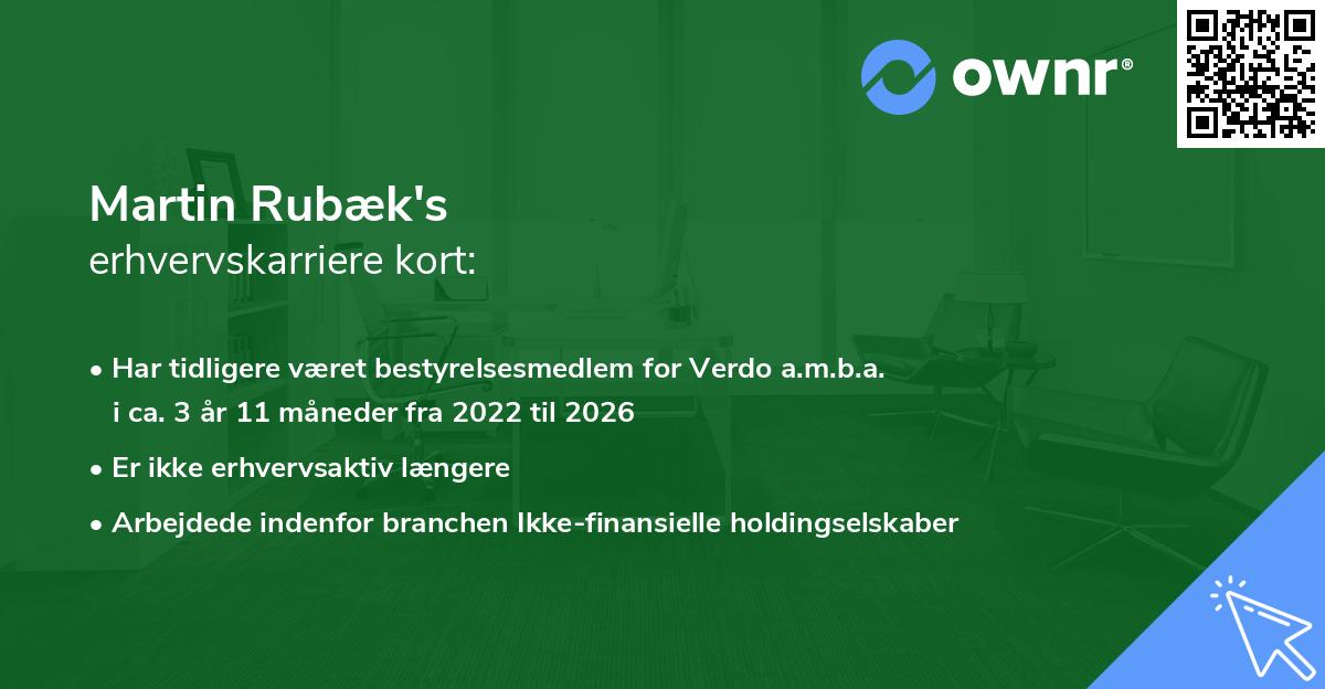 Martin Rubæk's erhvervskarriere kort