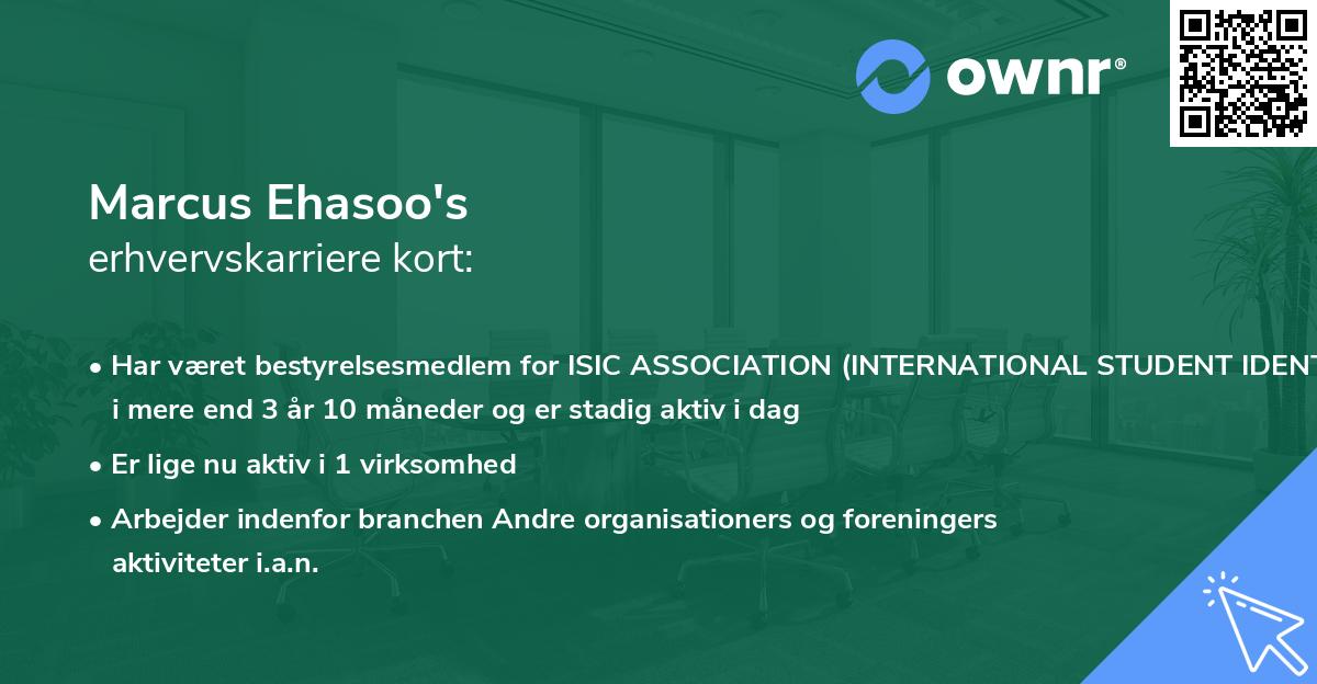 Marcus Ehasoo's erhvervskarriere kort