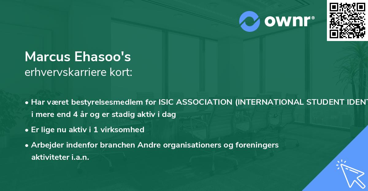 Marcus Ehasoo's erhvervskarriere kort