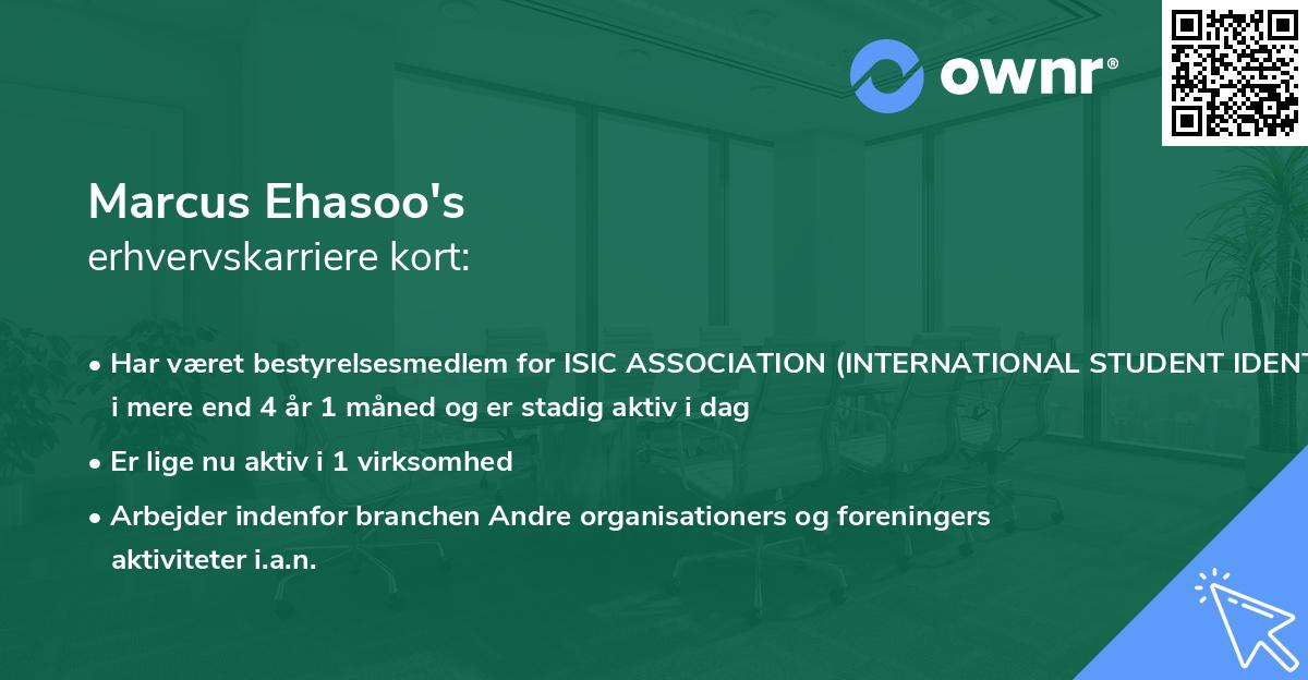 Marcus Ehasoo's erhvervskarriere kort