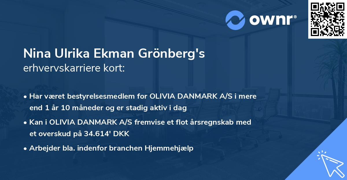 Nina Ulrika Ekman Grönberg's erhvervskarriere kort