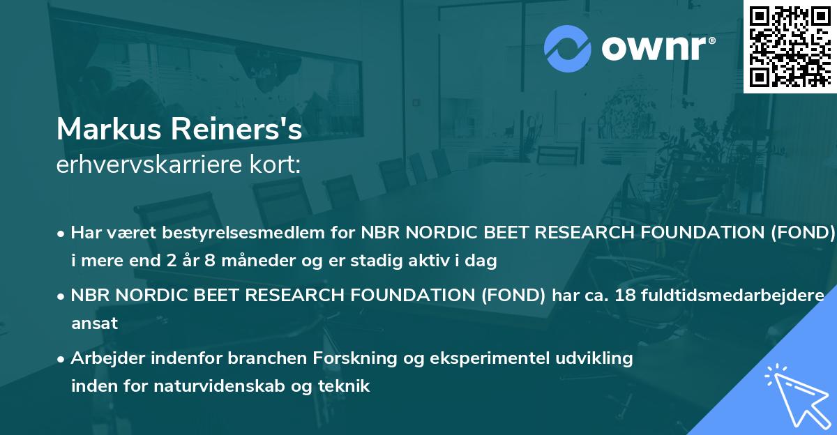 Markus Reiners's erhvervskarriere kort