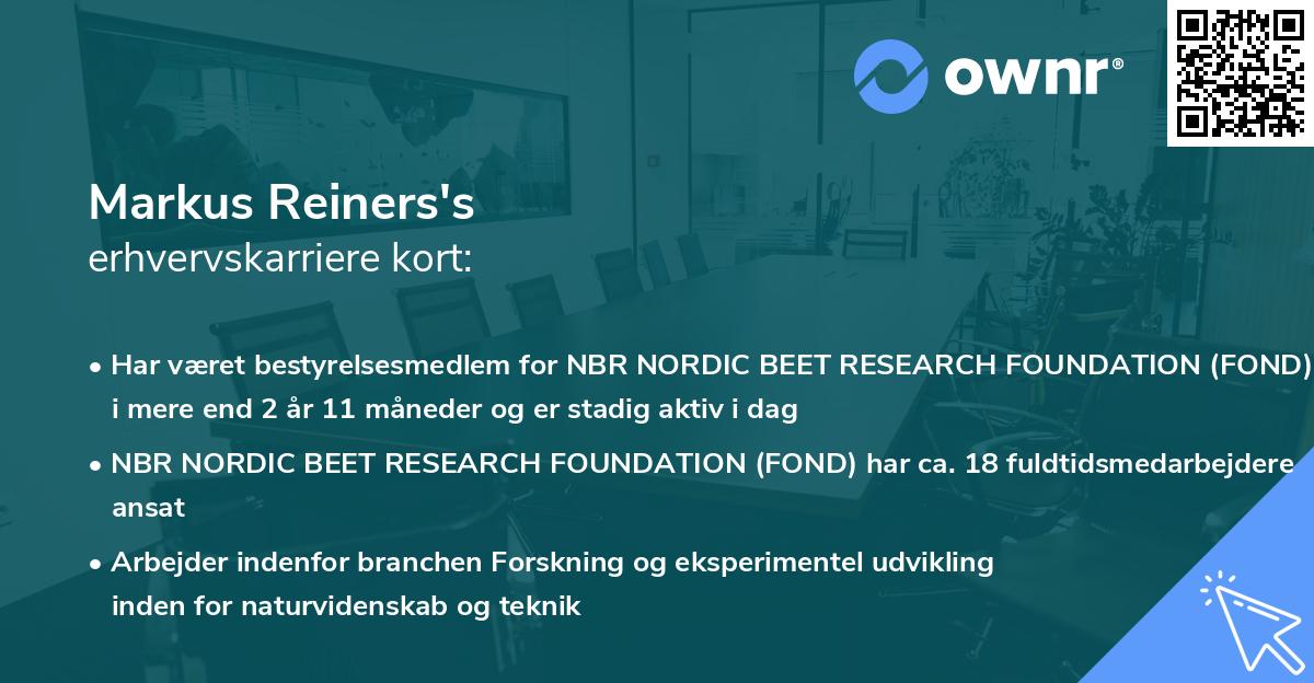 Markus Reiners's erhvervskarriere kort