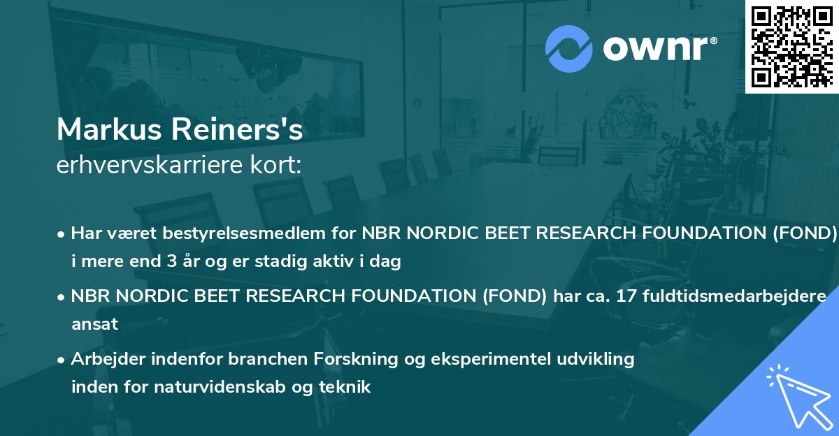 Markus Reiners's erhvervskarriere kort