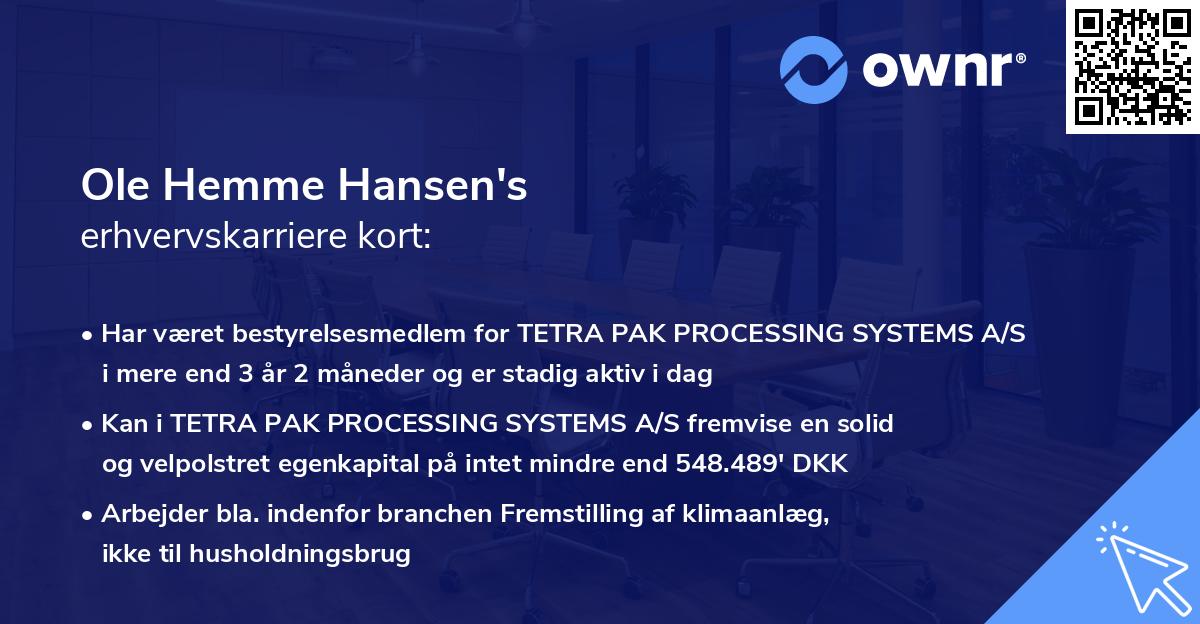 Ole Hemme Hansen's erhvervskarriere kort