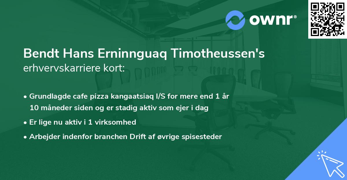 Bendt Hans Erninnguaq Timotheussen's erhvervskarriere kort