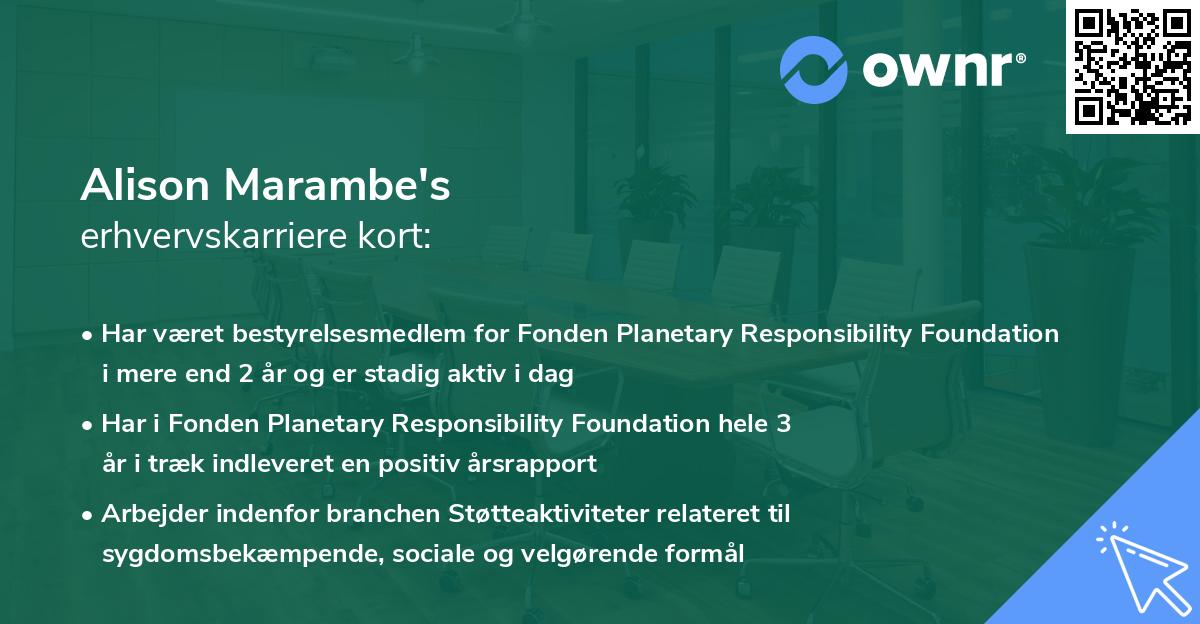 Alison Marambe's erhvervskarriere kort