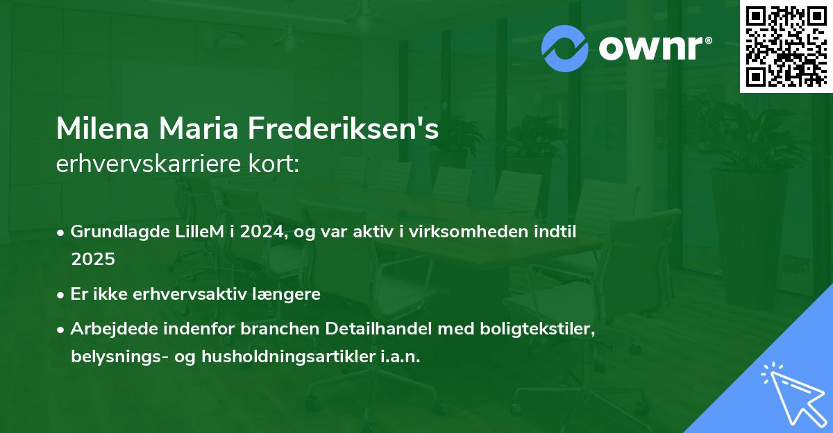 Milena Maria Frederiksen's erhvervskarriere kort