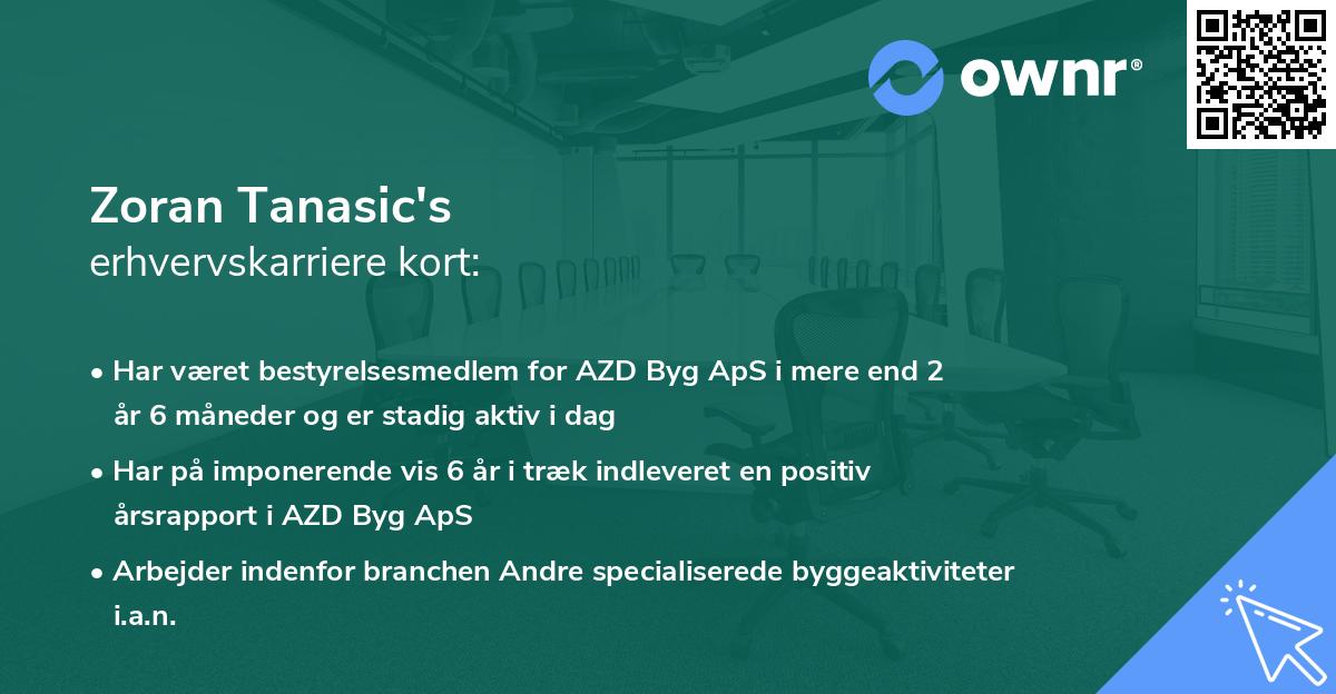 Zoran Tanasic's erhvervskarriere kort
