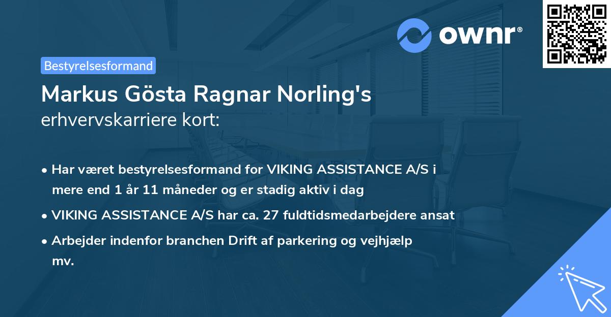 Markus Gösta Ragnar Norling's erhvervskarriere kort