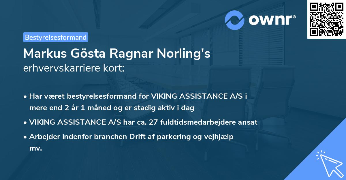 Markus Gösta Ragnar Norling's erhvervskarriere kort