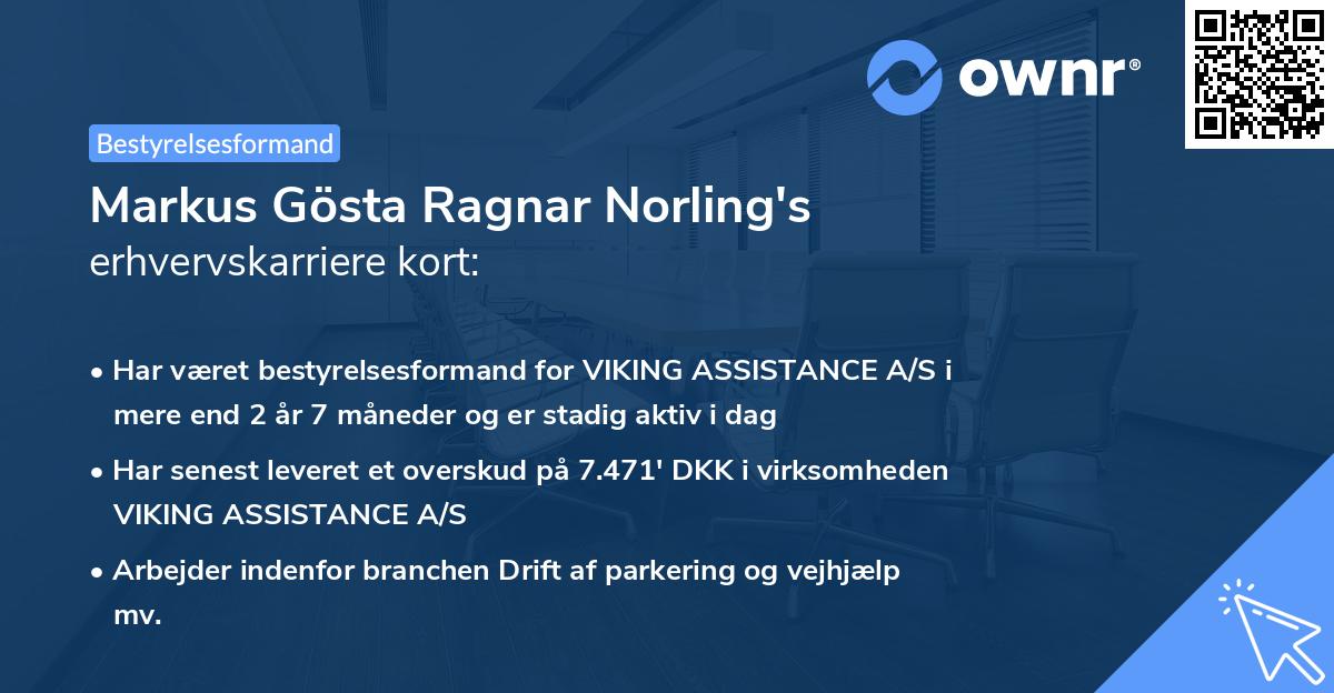 Markus Gösta Ragnar Norling's erhvervskarriere kort
