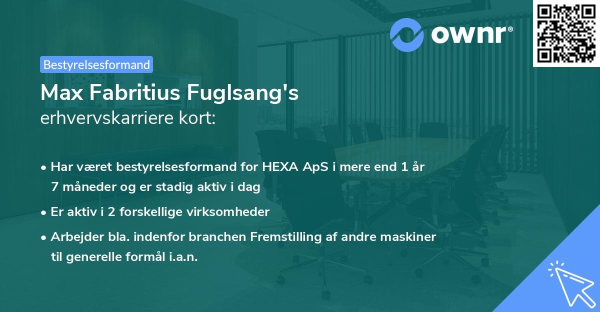 Max Fabritius Fuglsang's erhvervskarriere kort