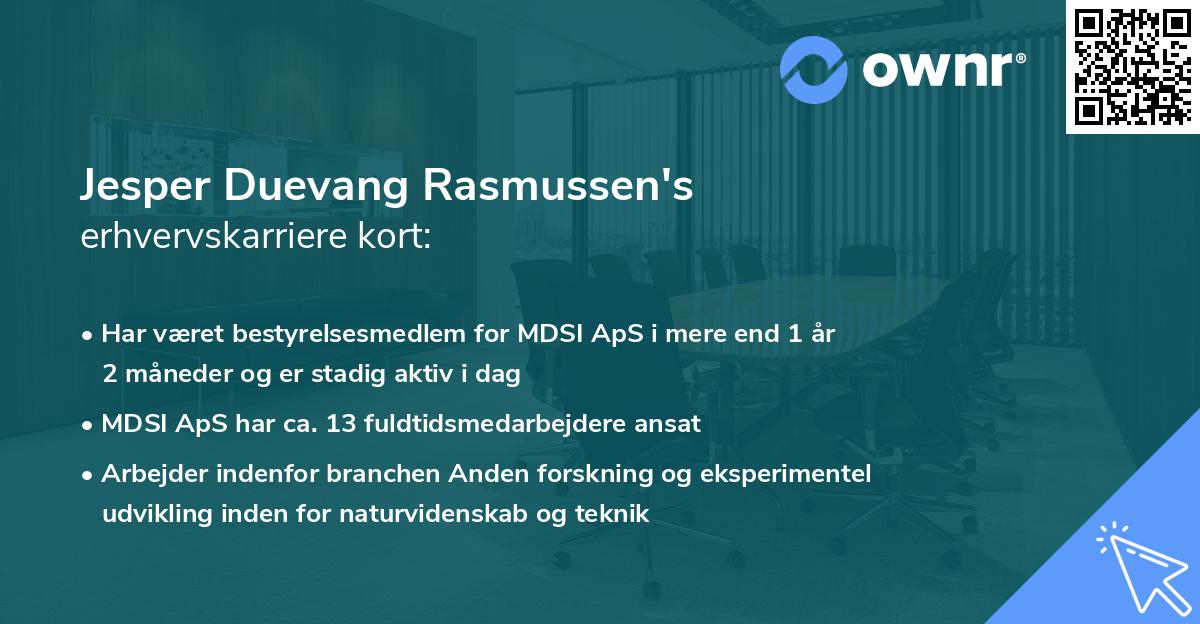 Jesper Duevang Rasmussen's erhvervskarriere kort