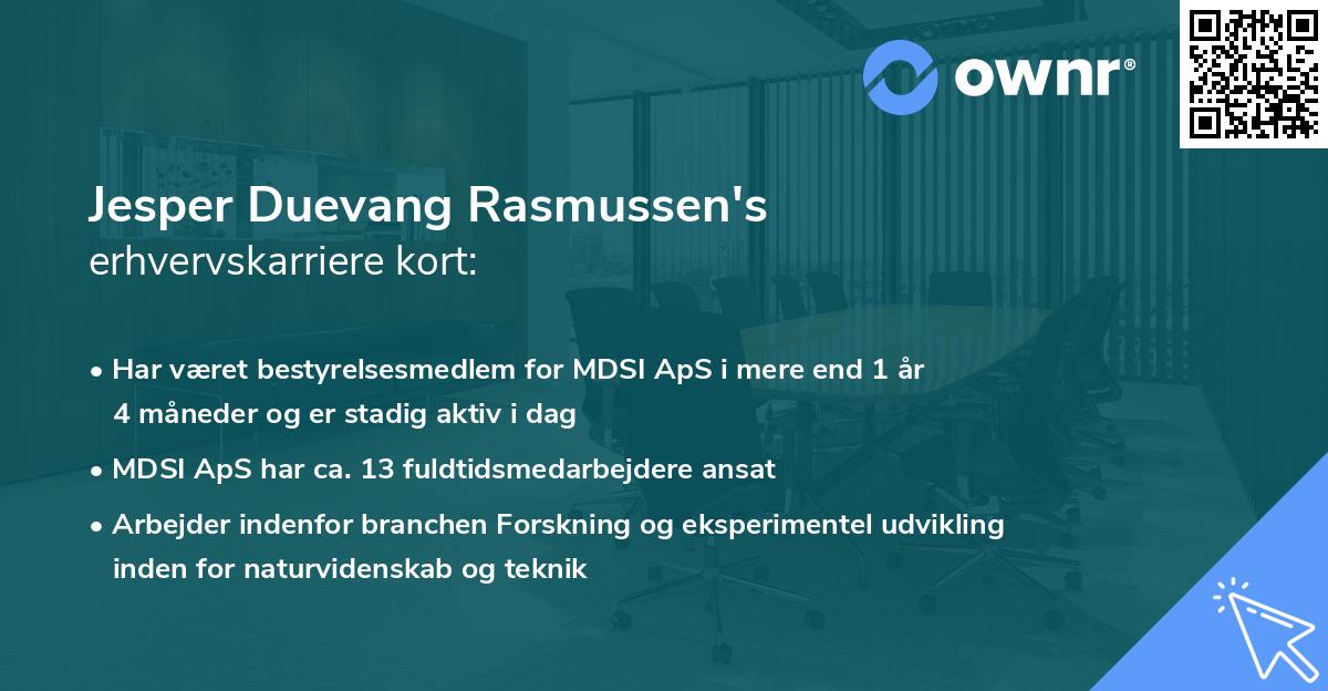 Jesper Duevang Rasmussen's erhvervskarriere kort