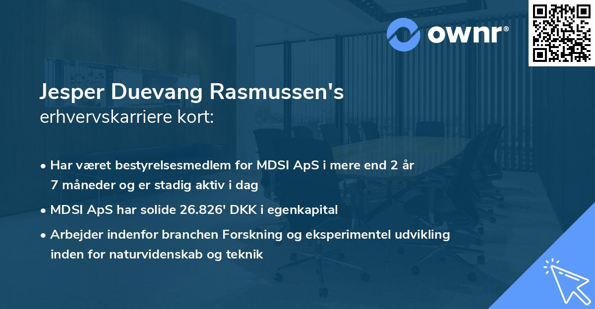 Jesper Duevang Rasmussen's erhvervskarriere kort