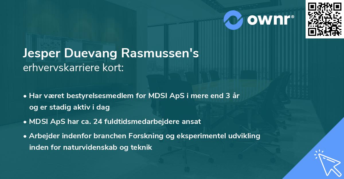 Jesper Duevang Rasmussen's erhvervskarriere kort