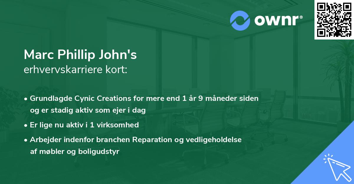 Marc Phillip John's erhvervskarriere kort