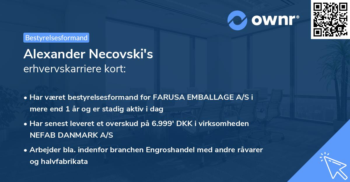 Alexander Necovski's erhvervskarriere kort