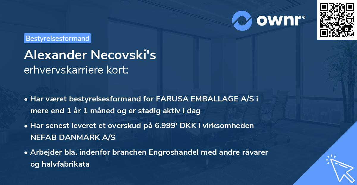 Alexander Necovski's erhvervskarriere kort