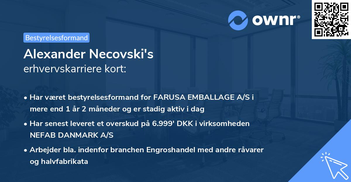 Alexander Necovski's erhvervskarriere kort