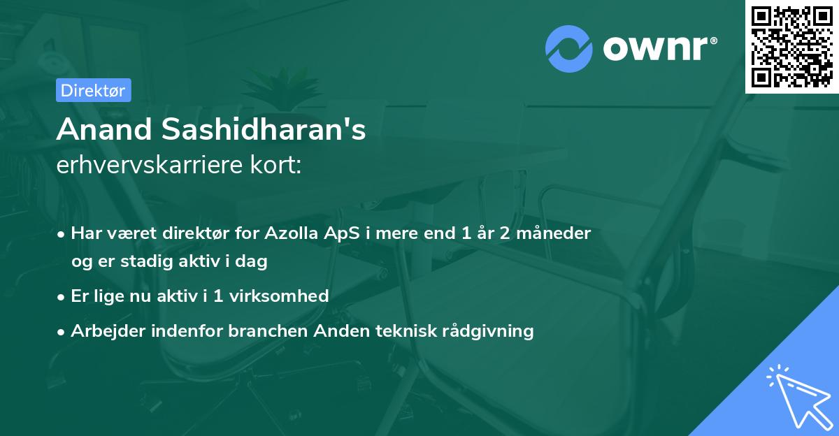 Anand Sashidharan's erhvervskarriere kort