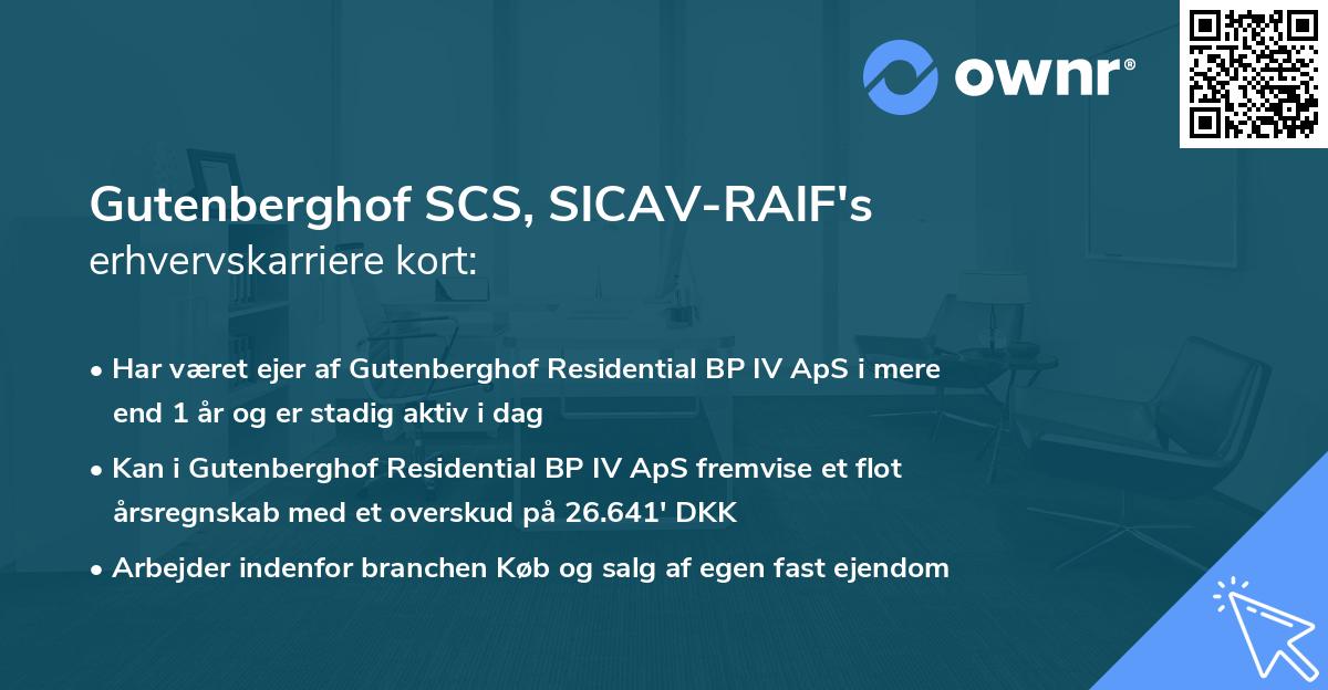 Gutenberghof SCS, SICAV-RAIF's erhvervskarriere kort