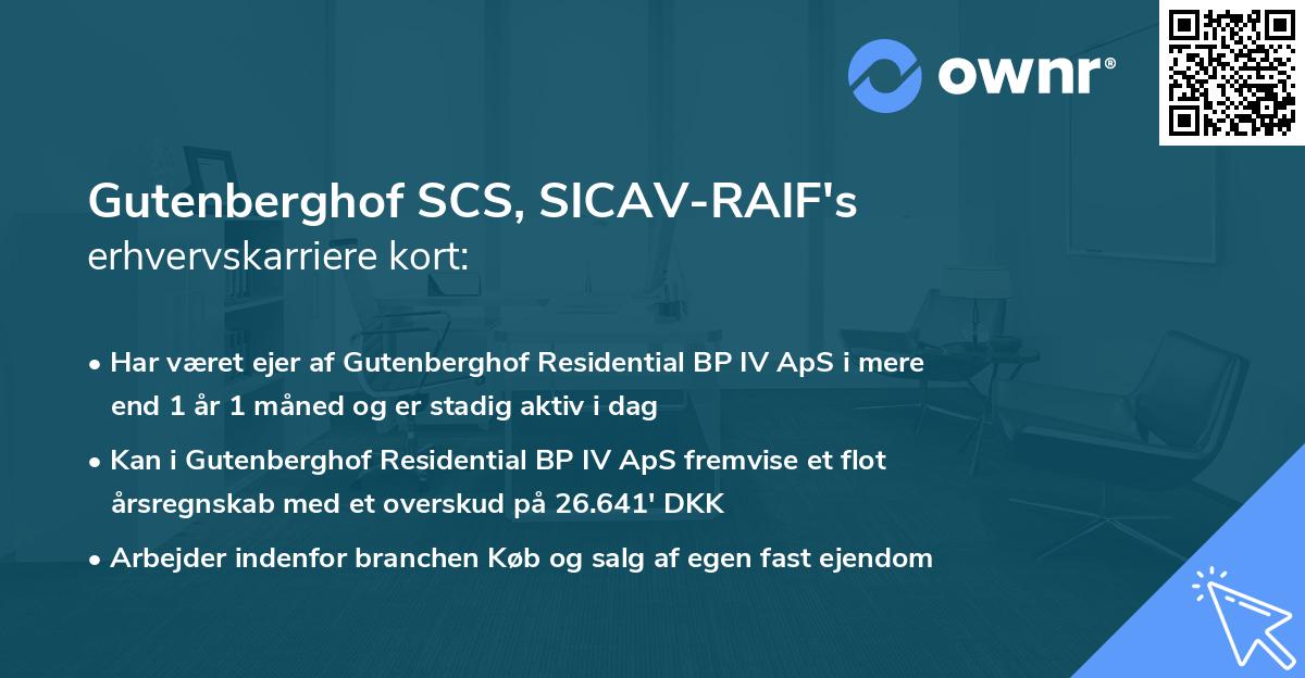 Gutenberghof SCS, SICAV-RAIF's erhvervskarriere kort