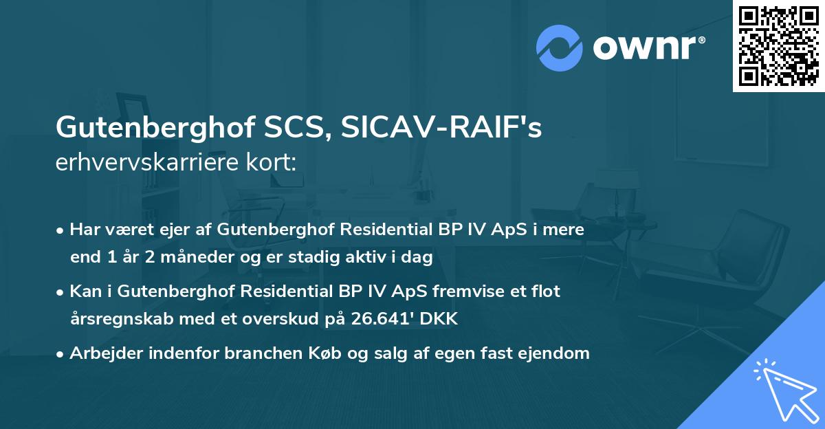 Gutenberghof SCS, SICAV-RAIF's erhvervskarriere kort