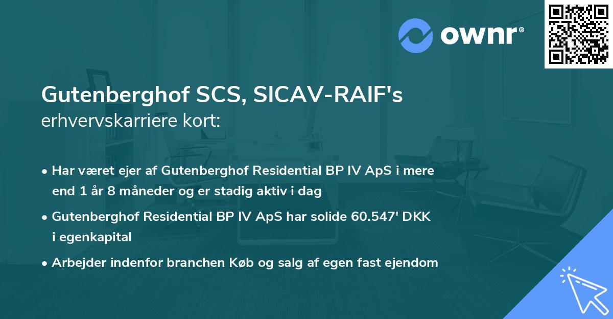 Gutenberghof SCS, SICAV-RAIF's erhvervskarriere kort