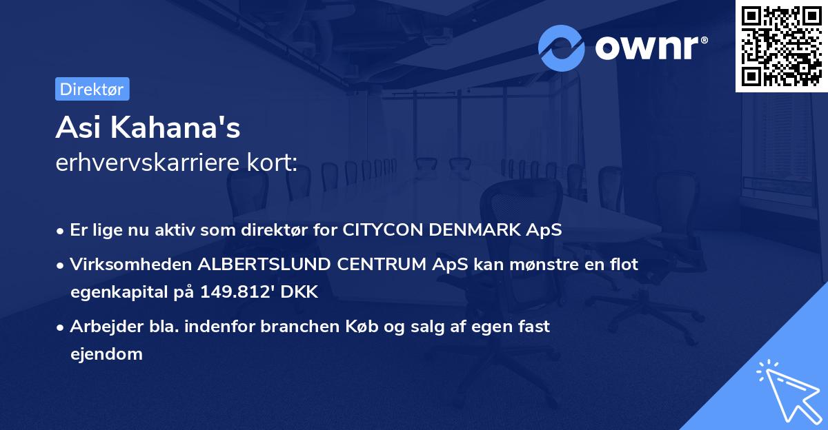 Asi Kahana's erhvervskarriere kort