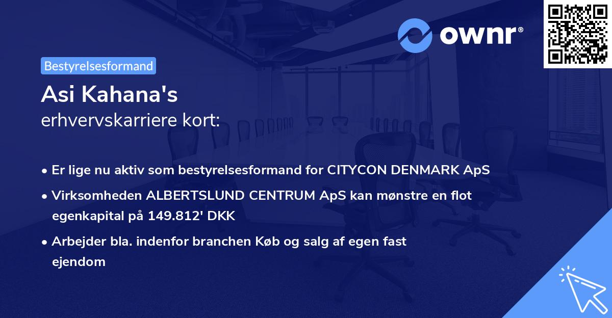 Asi Kahana's erhvervskarriere kort