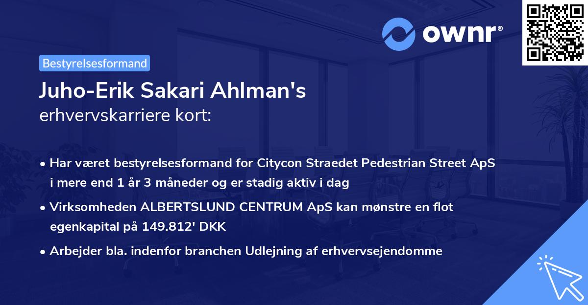 Juho-Erik Sakari Ahlman's erhvervskarriere kort