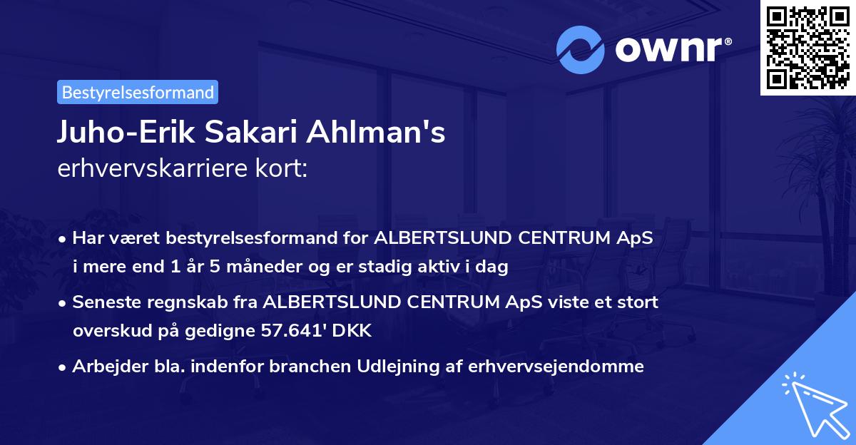 Juho-Erik Sakari Ahlman's erhvervskarriere kort