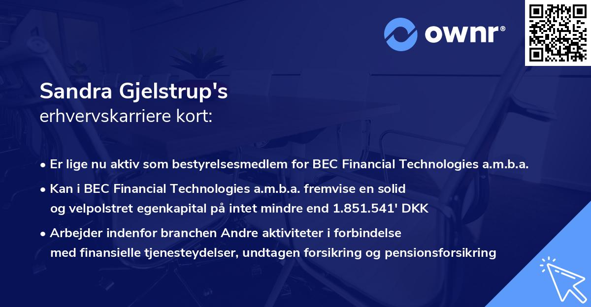 Sandra Gjelstrup's erhvervskarriere kort