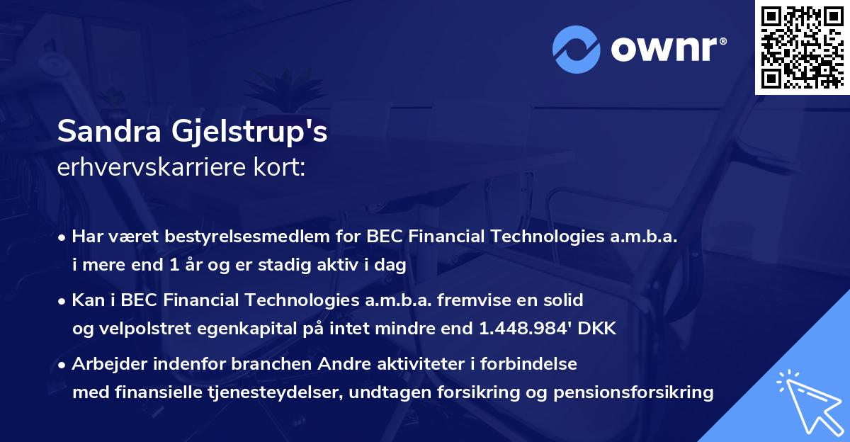 Sandra Gjelstrup's erhvervskarriere kort