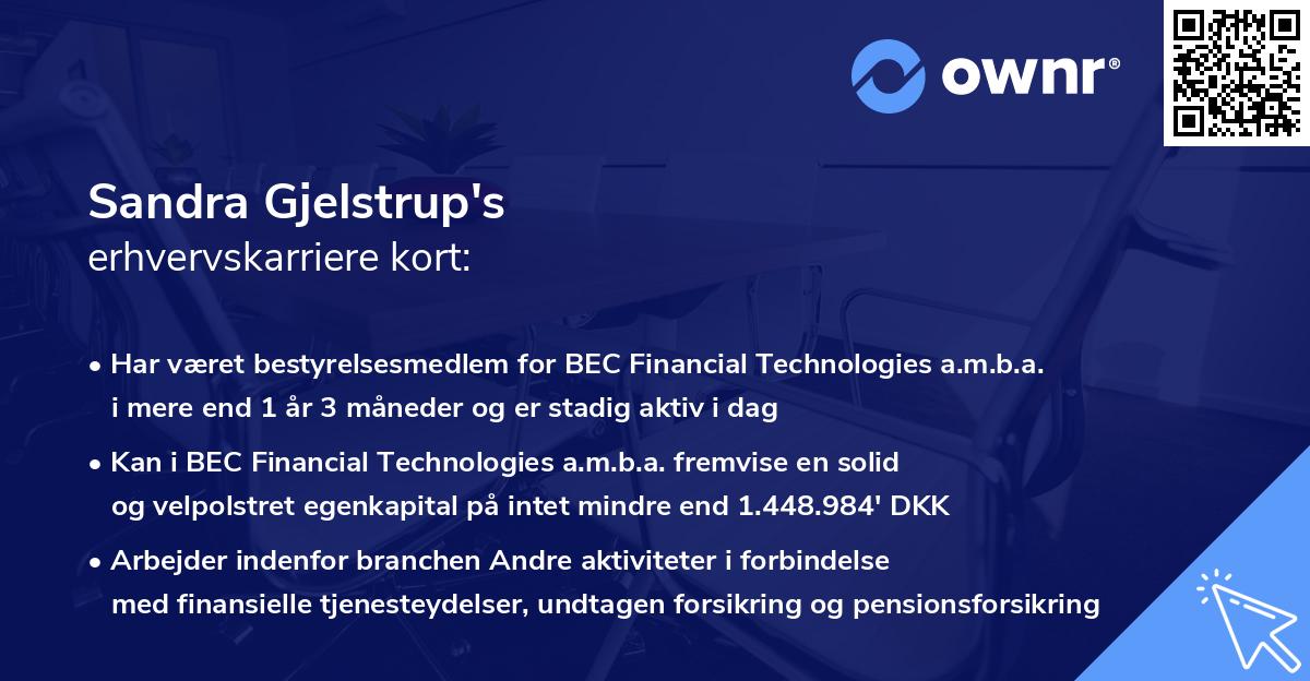 Sandra Gjelstrup's erhvervskarriere kort