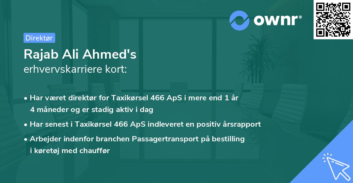 Rajab Ali Ahmed's erhvervskarriere kort