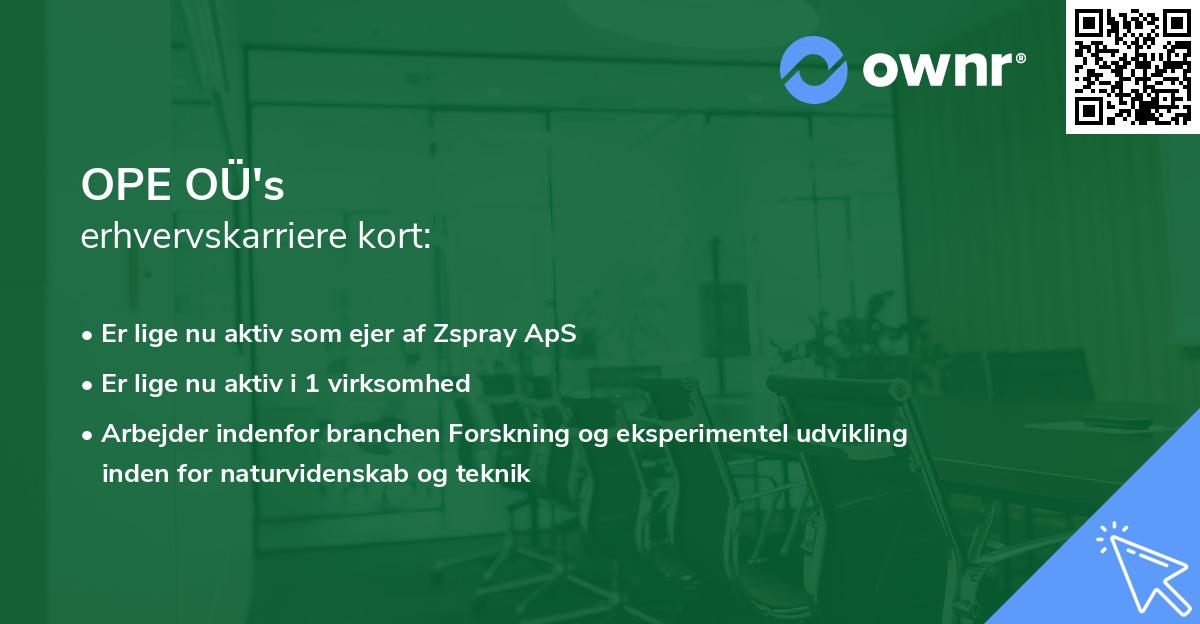 OPE OÜ's erhvervskarriere kort