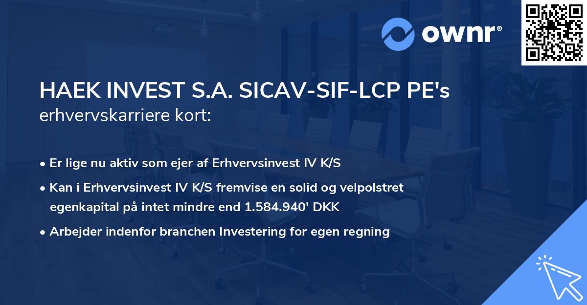 HAEK INVEST S.A. SICAV-SIF-LCP PE's erhvervskarriere kort