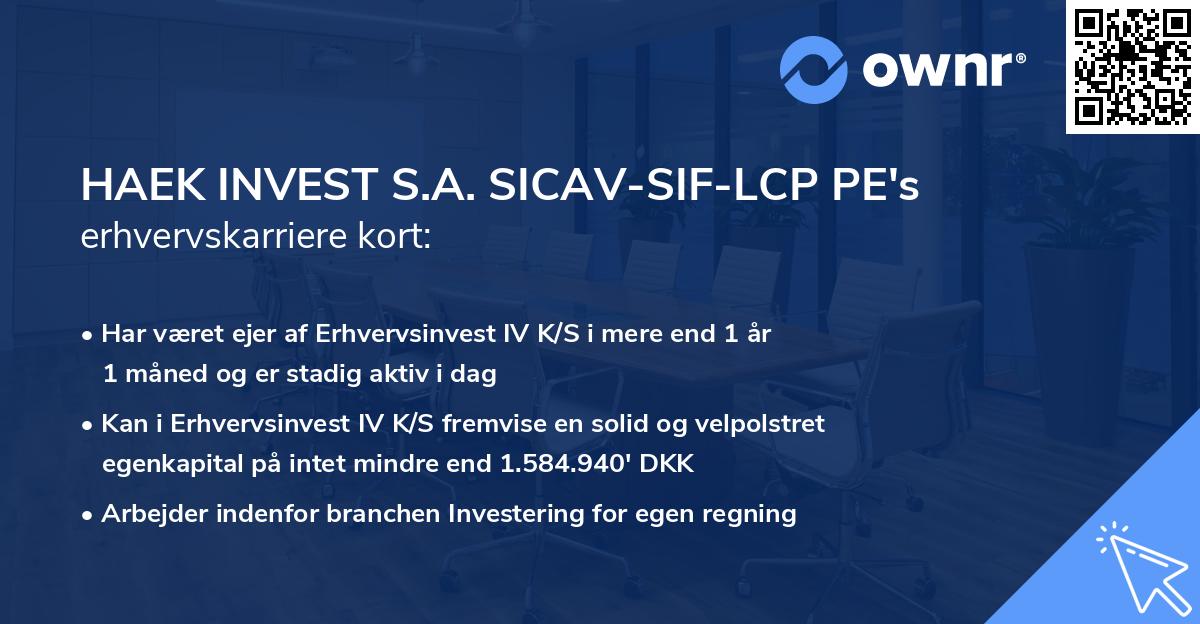 HAEK INVEST S.A. SICAV-SIF-LCP PE's erhvervskarriere kort