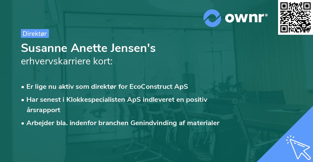 Susanne Anette Jensen's erhvervskarriere kort