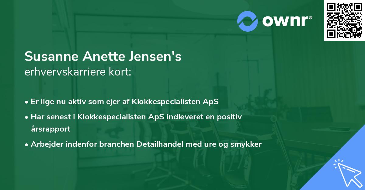Susanne Anette Jensen's erhvervskarriere kort