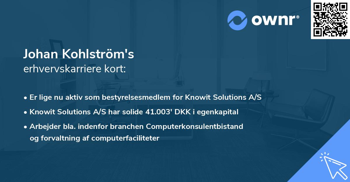 Johan Kohlström's erhvervskarriere kort