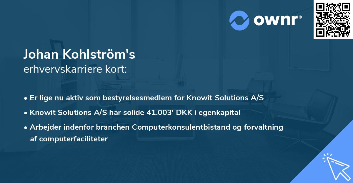 Johan Kohlström's erhvervskarriere kort