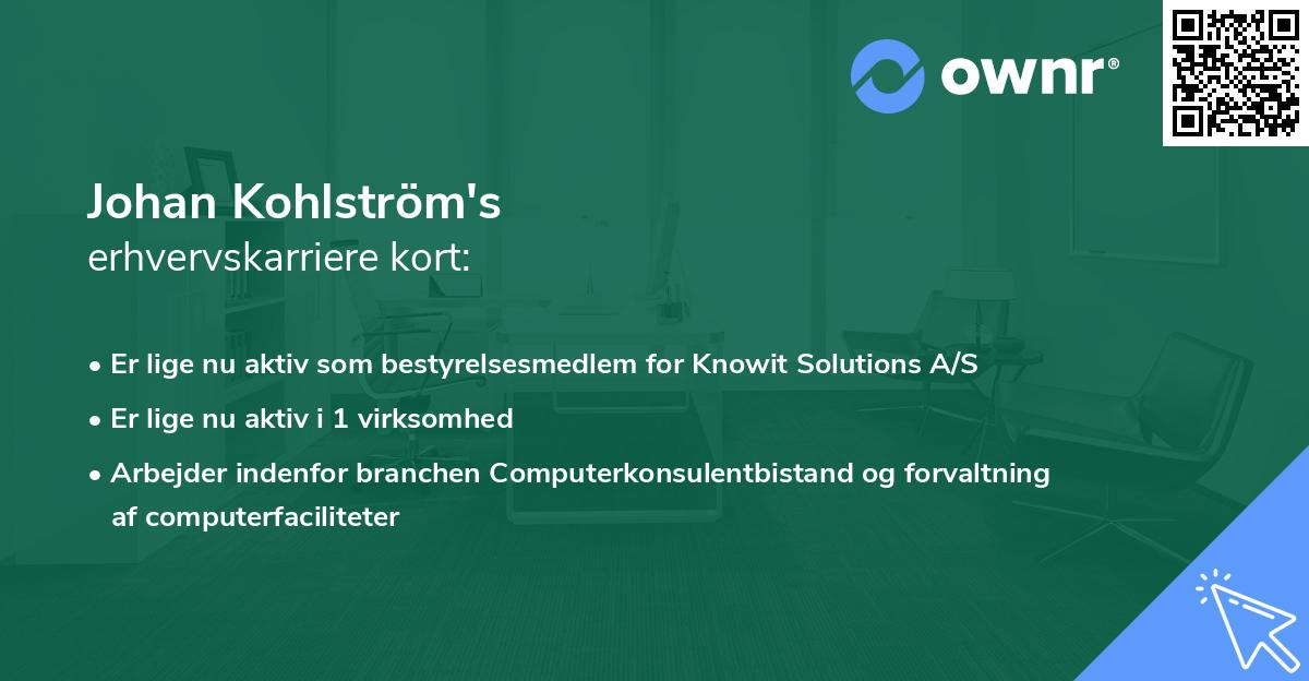 Johan Kohlström's erhvervskarriere kort