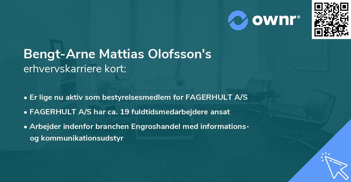 Bengt-Arne Mattias Olofsson's erhvervskarriere kort