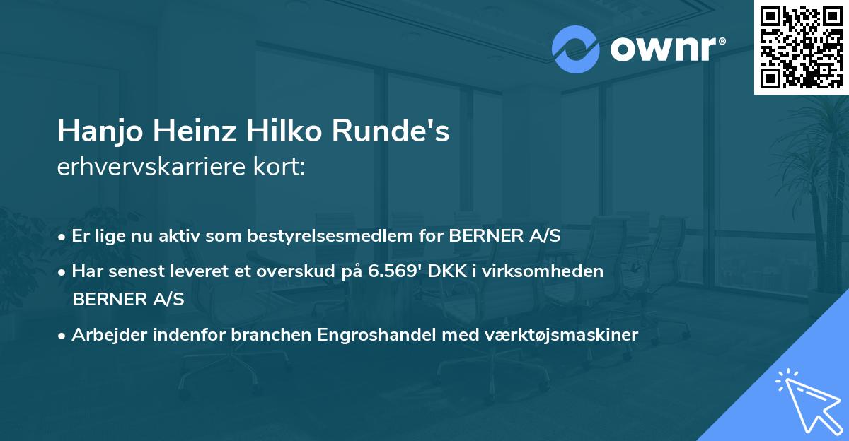 Hanjo Heinz Hilko Runde's erhvervskarriere kort